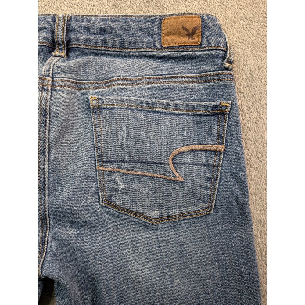 American Eagle Skinny Stretch Jeans Womens 6 Regular Medium Wash Distressed Blue